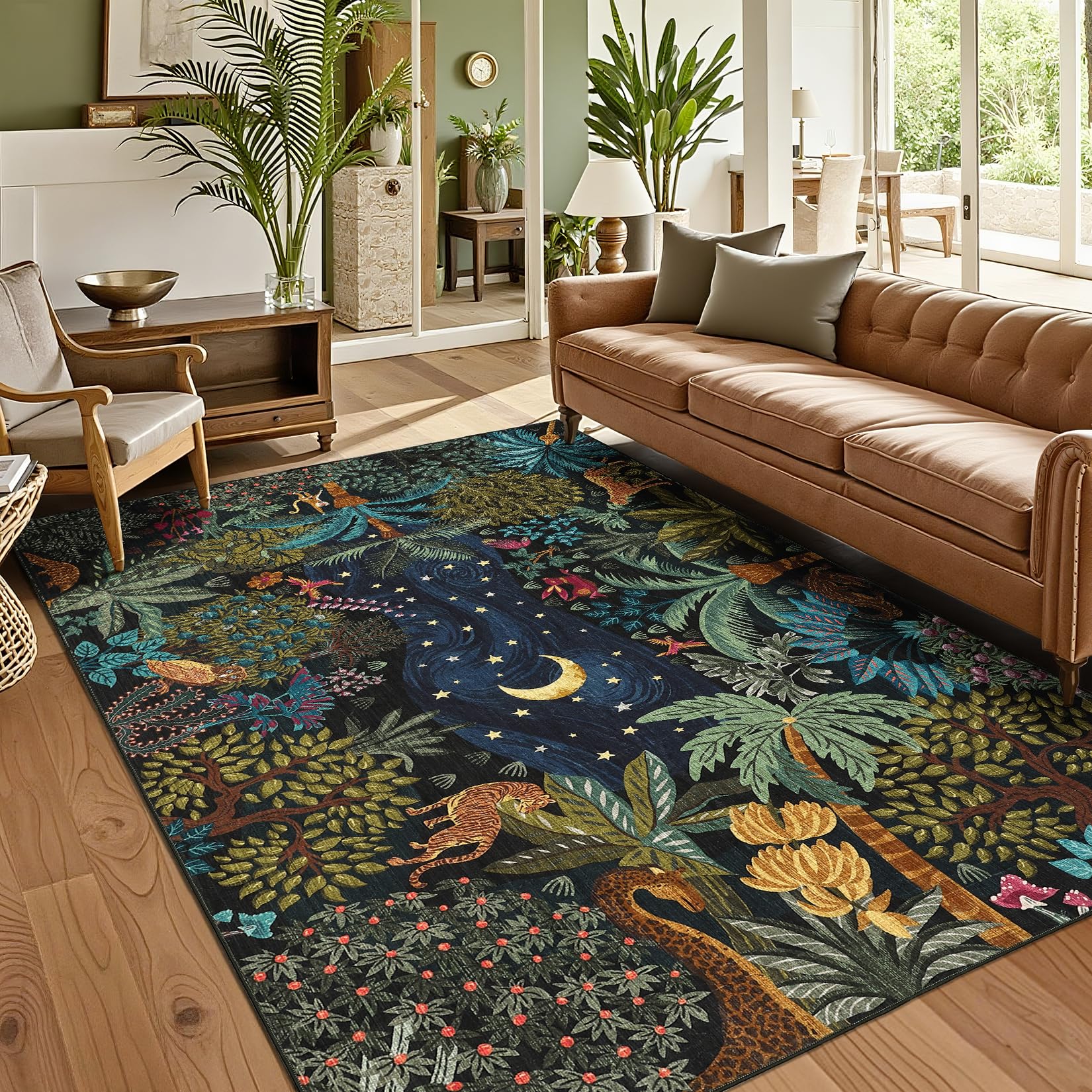 GarveeHome Area Rugs 8x10 for Living Room, Jungle Animal Large Washable Rug Soft Non Slip Backing Floor Mat Carpet Indoor Thin Accent Rug for Bedroom