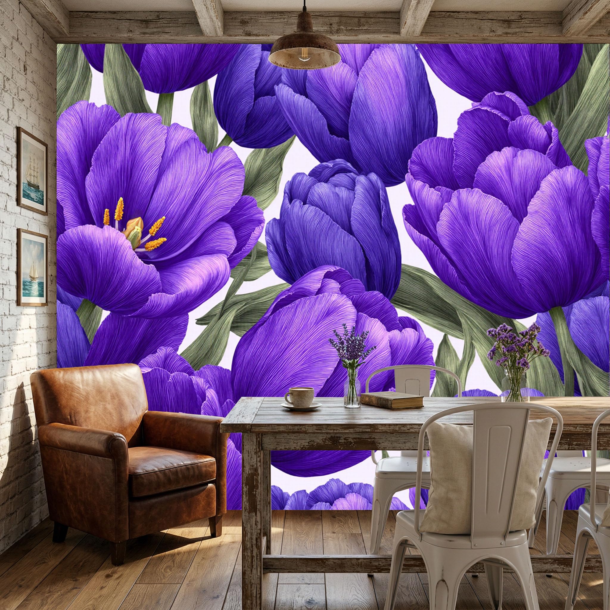 Grand papier peint intissé 3D floral pour sublimer les murs de restaurant