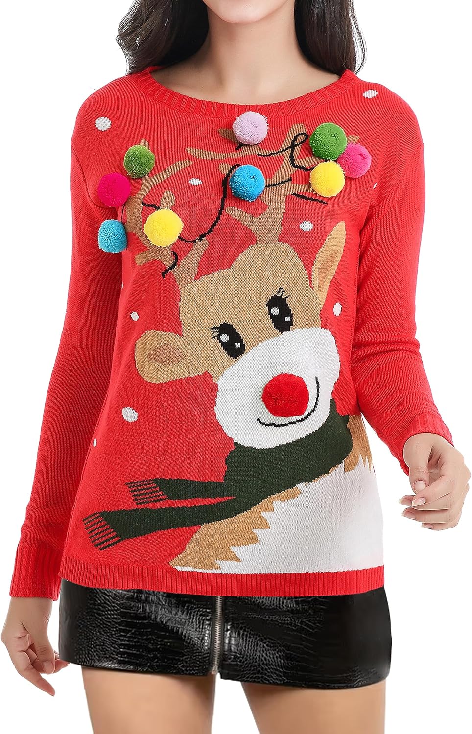 v28 Ugly Christmas Sweater for Women Reindeer Funny Merry Xmas Knit Sweaters