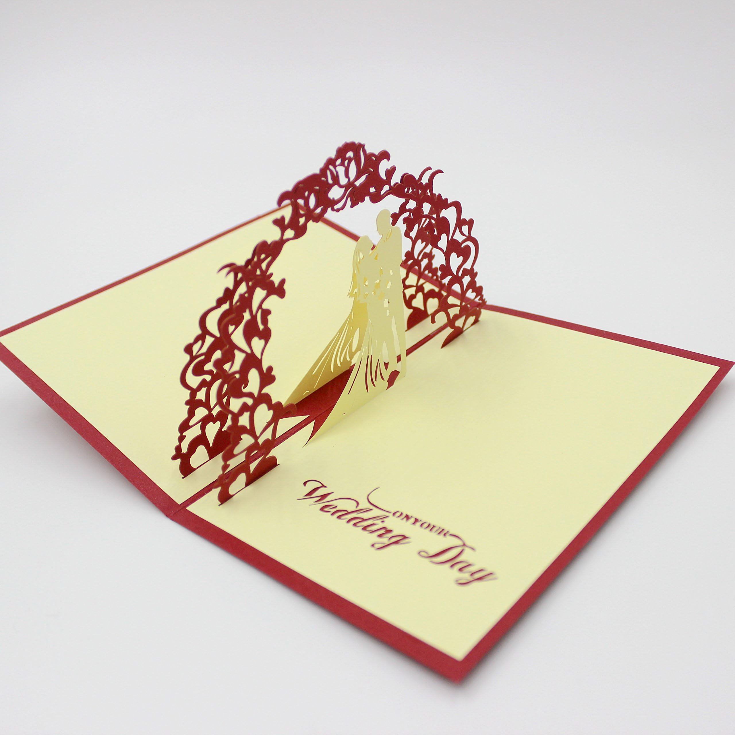 Hollow 3D On Your Wedding Day Wedding Greeting Card With Envelop (Red)
