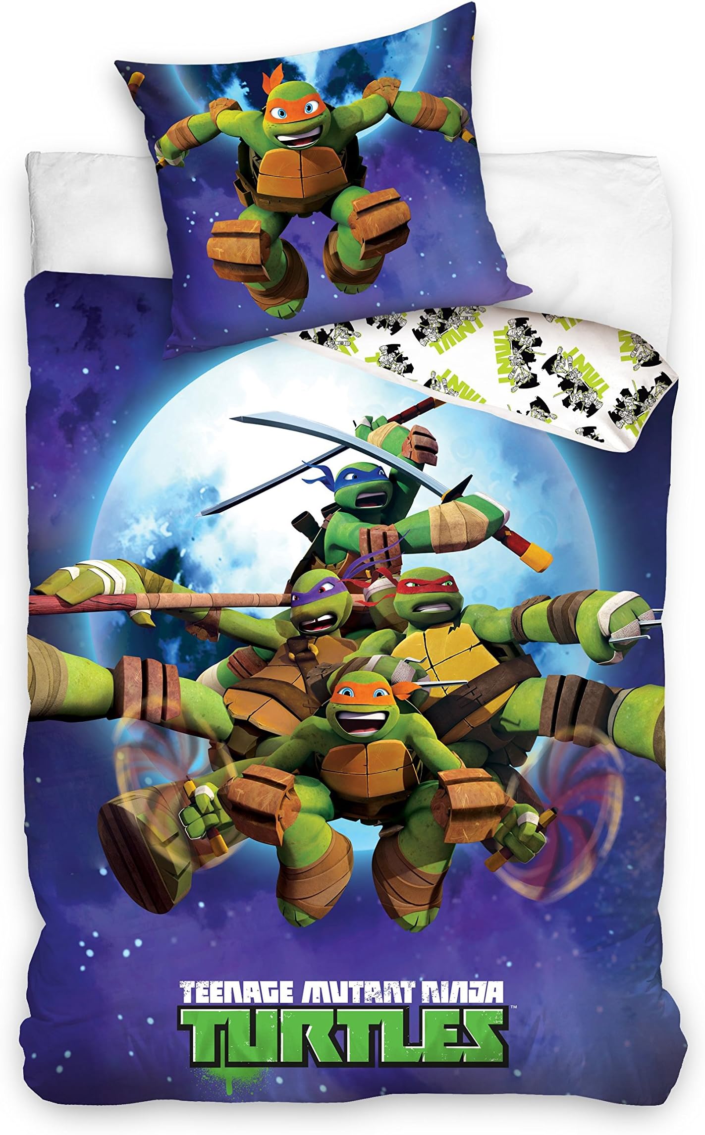 Teenage Mutant Ninja tortrues Reversible Bed Linen Duvet Cover Set 100% Cotton 160 x 200 cm Duvet Cover Pillow 70x80 Teenage Mutant Ninja Turtles Blue