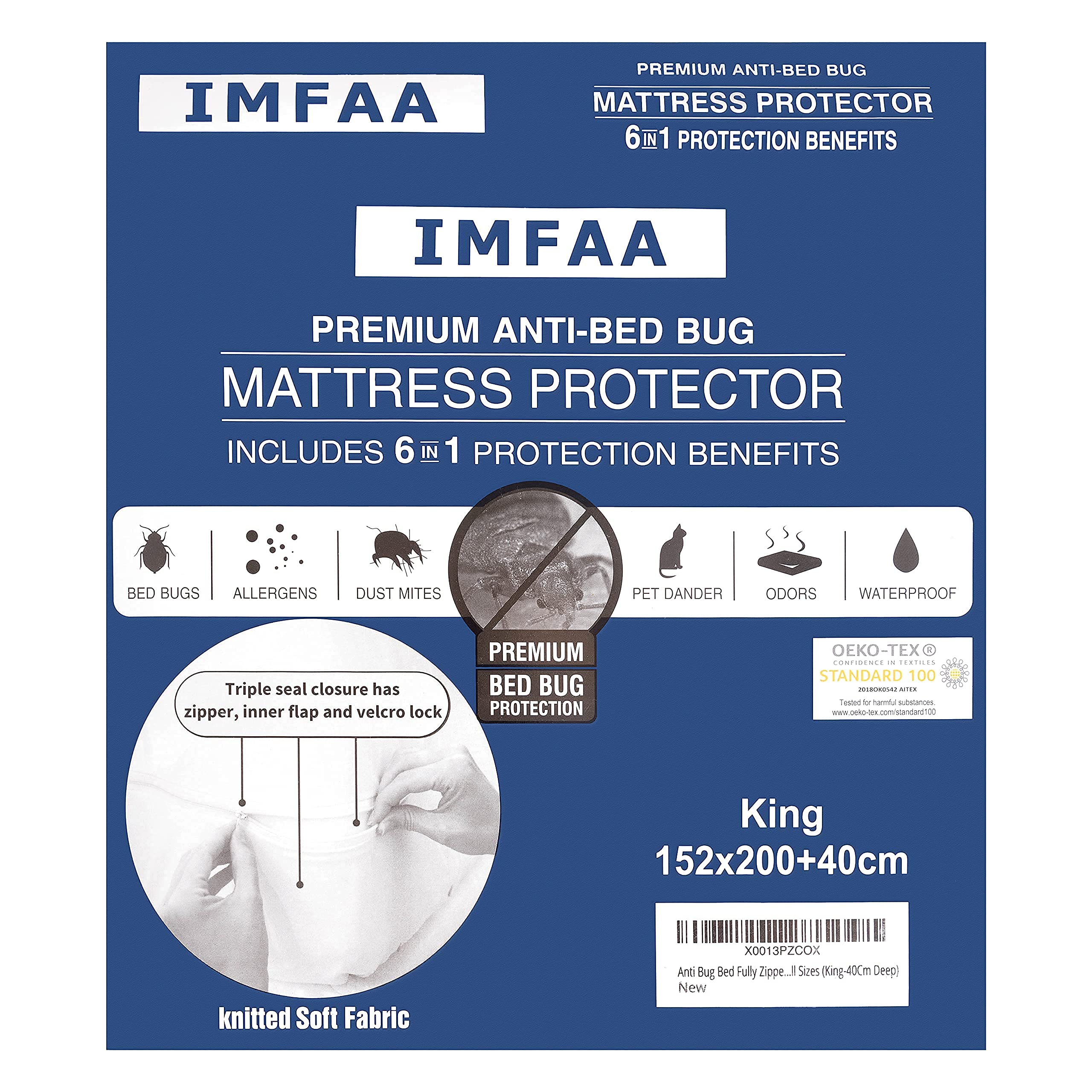IMFAA Enceinte anti-punaises de lit entièrement zippée et anti-allergique, protège-matelas 100% imperméable/couverture complète (petit lit double 4-pieds (122x190+40) cm)