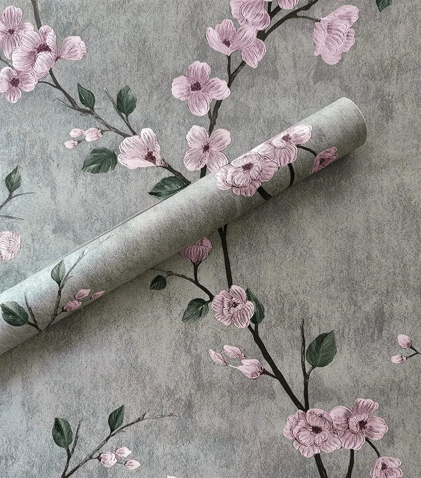 Tapeta do salonu, Tapeta kwiatowa Szara tapeta samoprzylepna Kwiatowa samoprzylepna tapeta w rolce Zdejmowany papier przylepny Dekoracyjna tapeta samoprzylepna(Grey,5mx45cm)