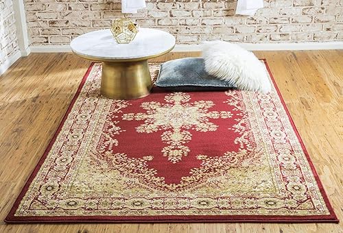 Miniatura 14 de Unique Loom - Alfombra clásica tradicional, colección Versalles, Polipropileno, RojoBorgoña