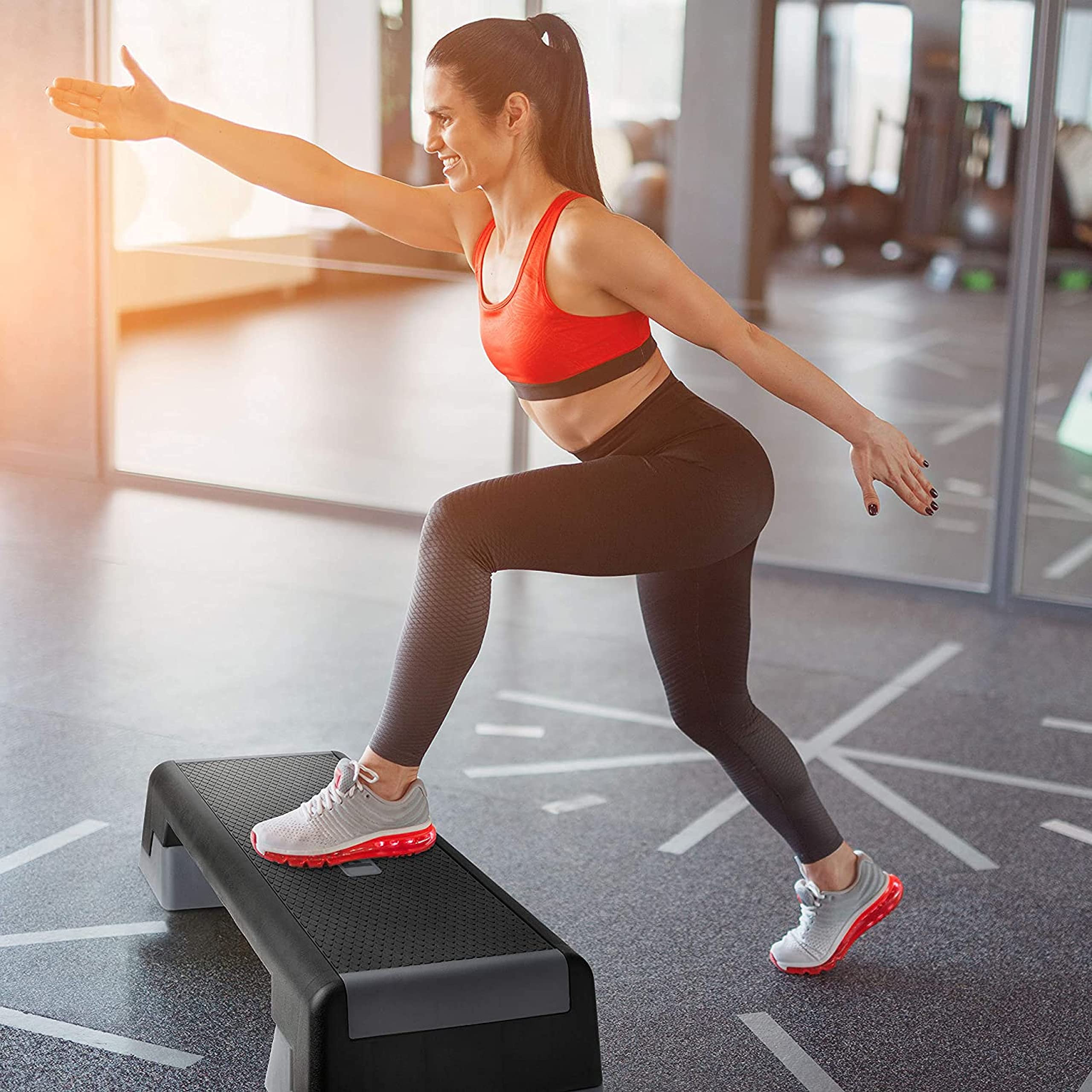 POWRX Step Aerobics Professional Fitness (89 x 34 cm) - Stepper d'entraînement à domicile ou en salle de sport - Hauteur réglable et surface antidérapante