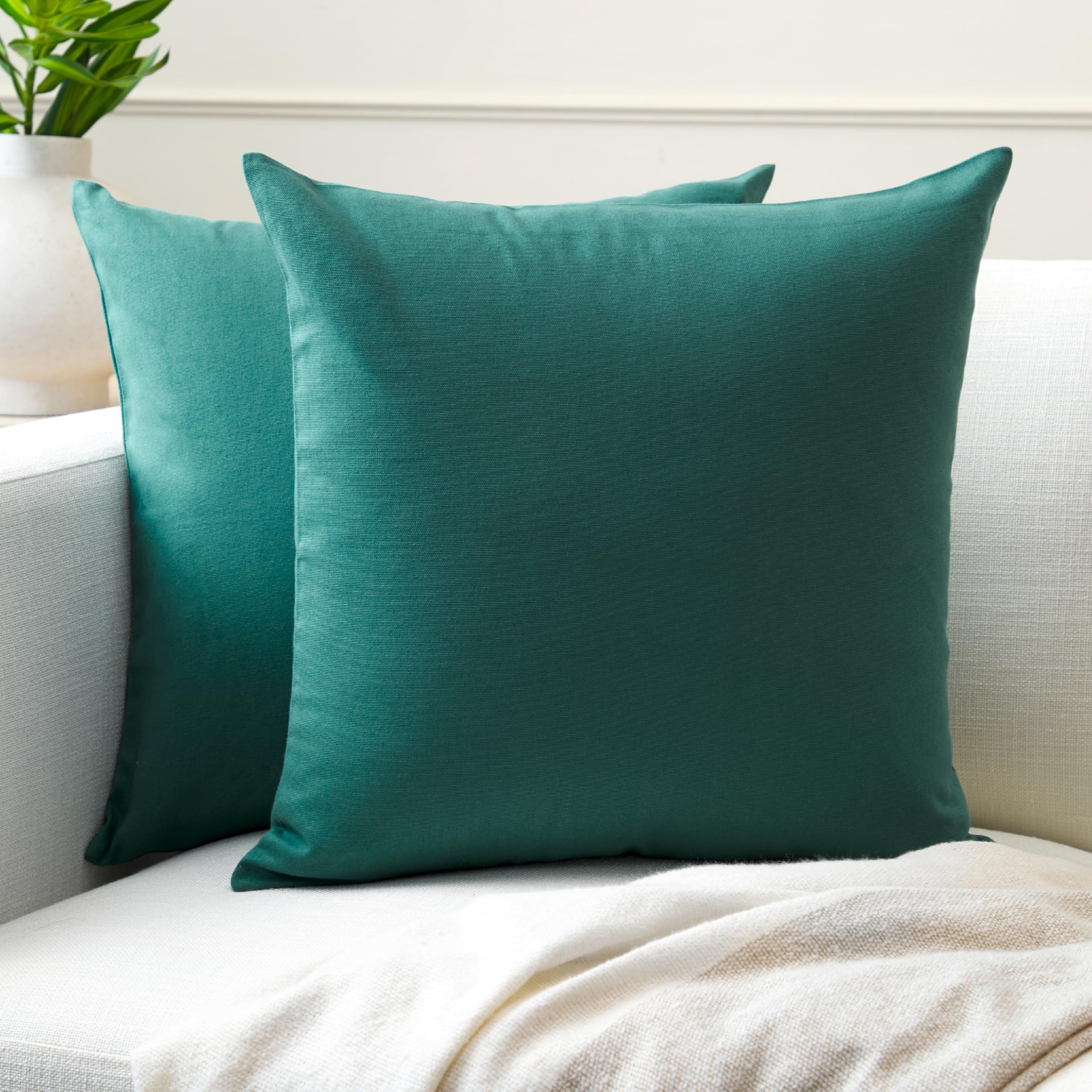 Encasa Cotton Throw Pillow Covers Set Of 2 - 24x24 Inch, Light Grey, Zippered, Indoor Use