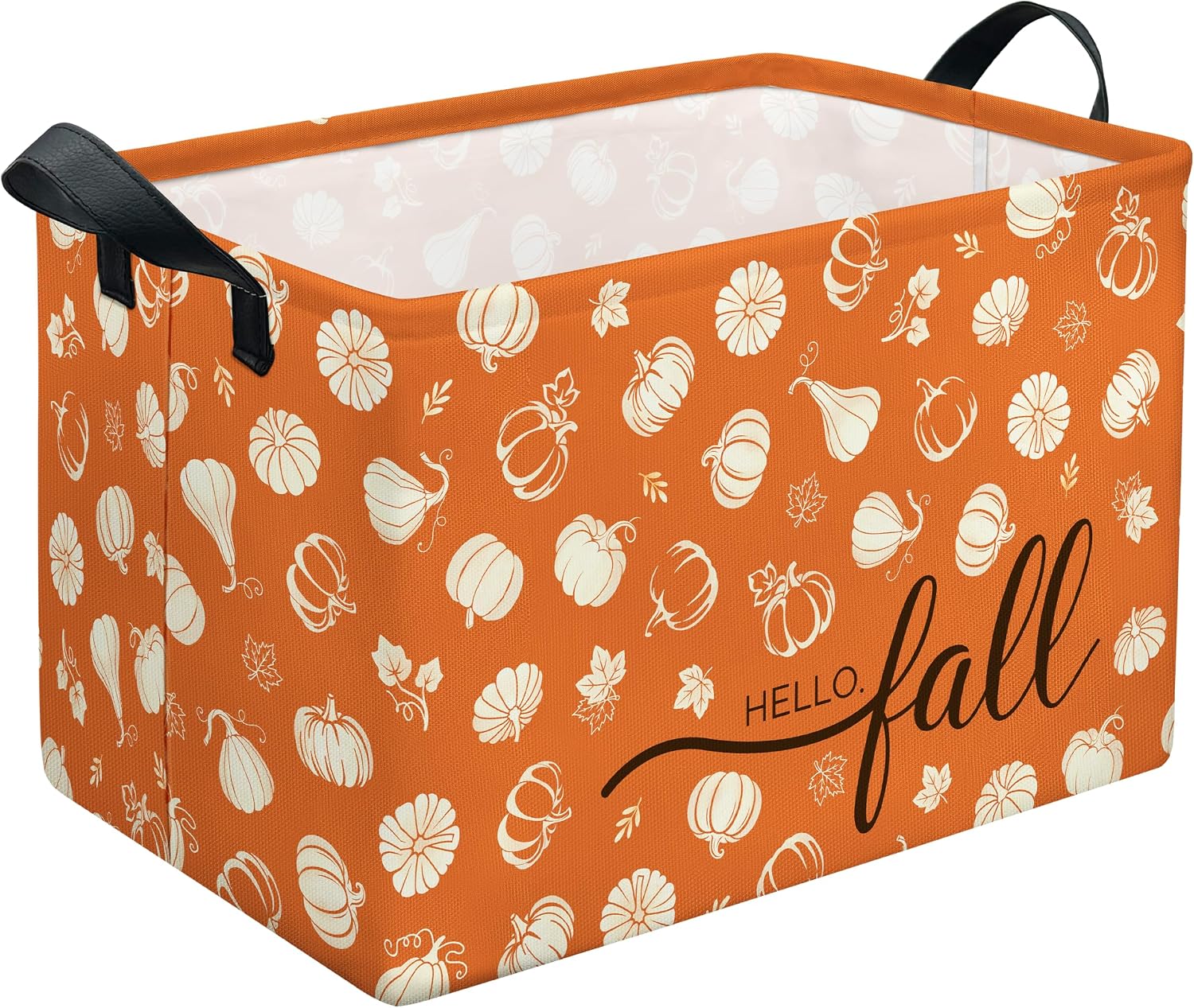 Fall Pumpkin Gift Basket Cute Autumn Storage Basket Stuffers | Collapsible Waterproof Canvas Rectangular Organizer Box Funny Fall Decor for Closet Bedroom Dorm Party