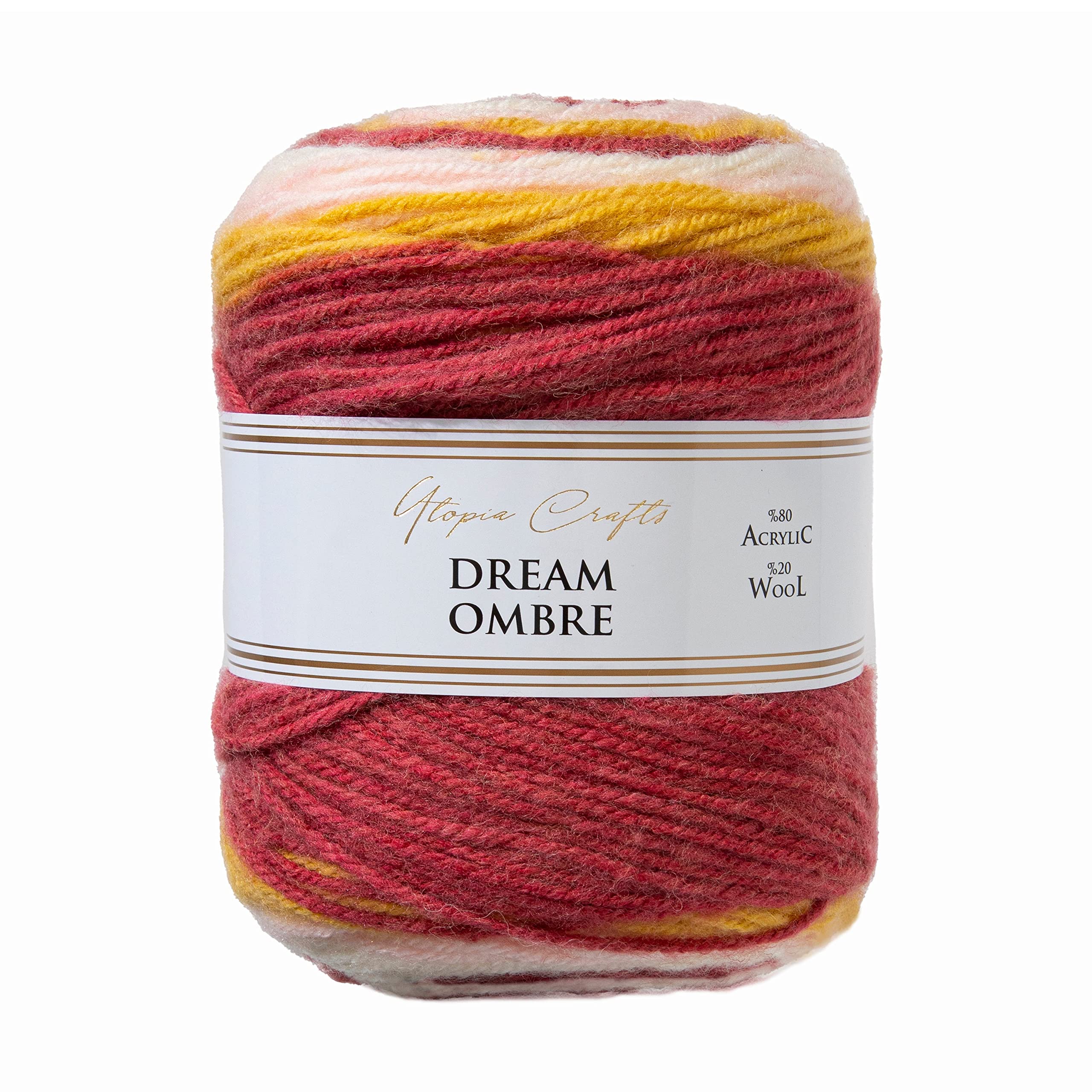 Utopia Crafts Dream Ombre Aran Multicolour Brushed Knitting and Crochet Yarn, 150g (Honey Mustard)