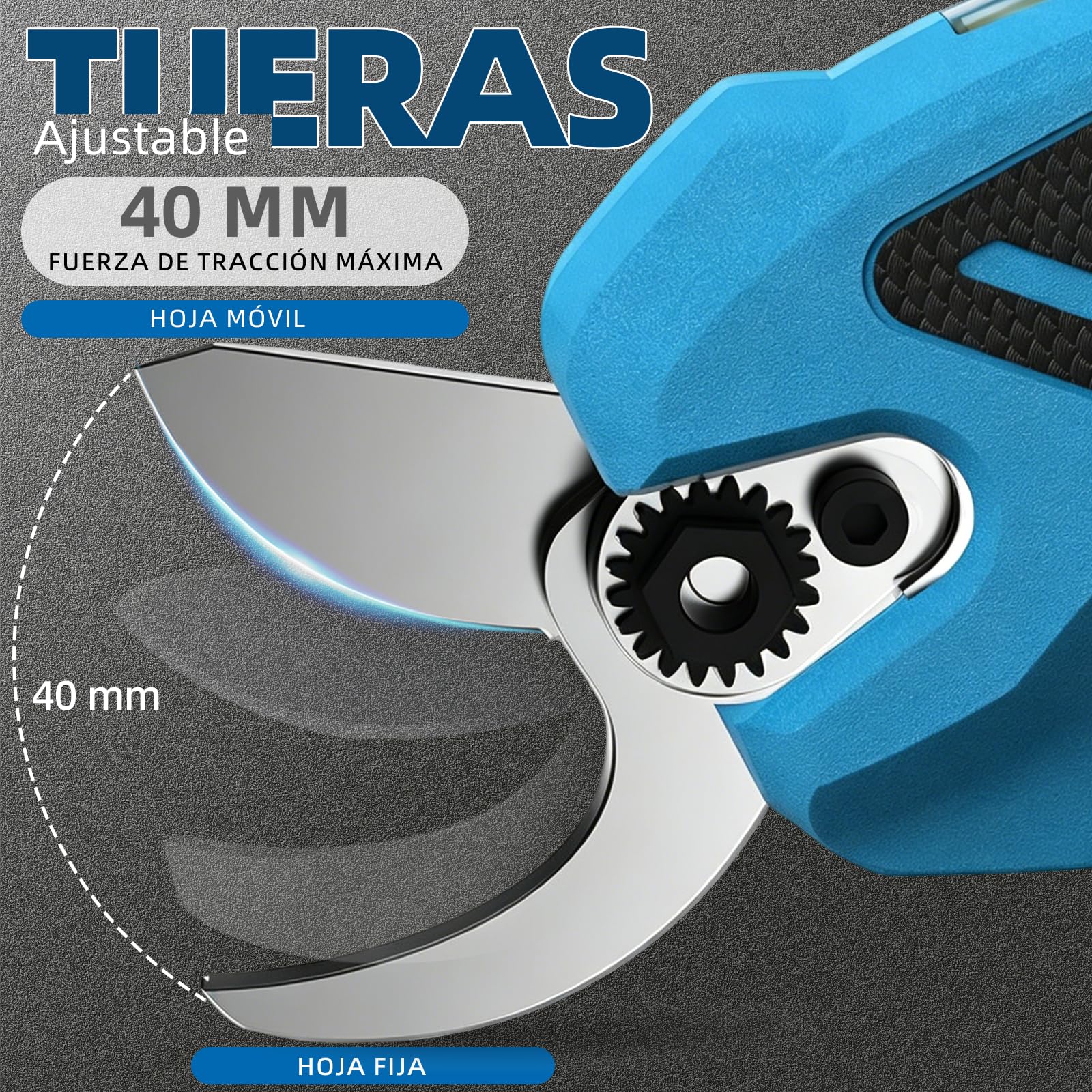 Tijeras de podar eléctricas profesionales de 40 mm de diámetro, cuchillas SK5, dos baterías de litio de 2000 mAh, pantalla LCD, motor sin escobillas, incluye sierra, guantes y piedra de afilar. Juego
