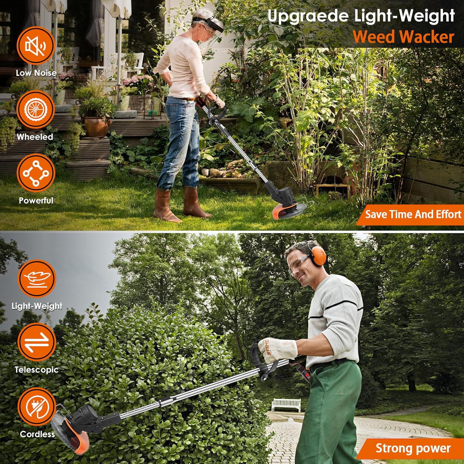 Weed Wacker, Electric Weed Wacker with 2 X 21V 2000mAh Batteries, Cordless Weed Wacker, Electric String Trimmer, 3 in 1 Lightweight Grass String Trimmer Brush Cutter, Garden Weeding Equipment