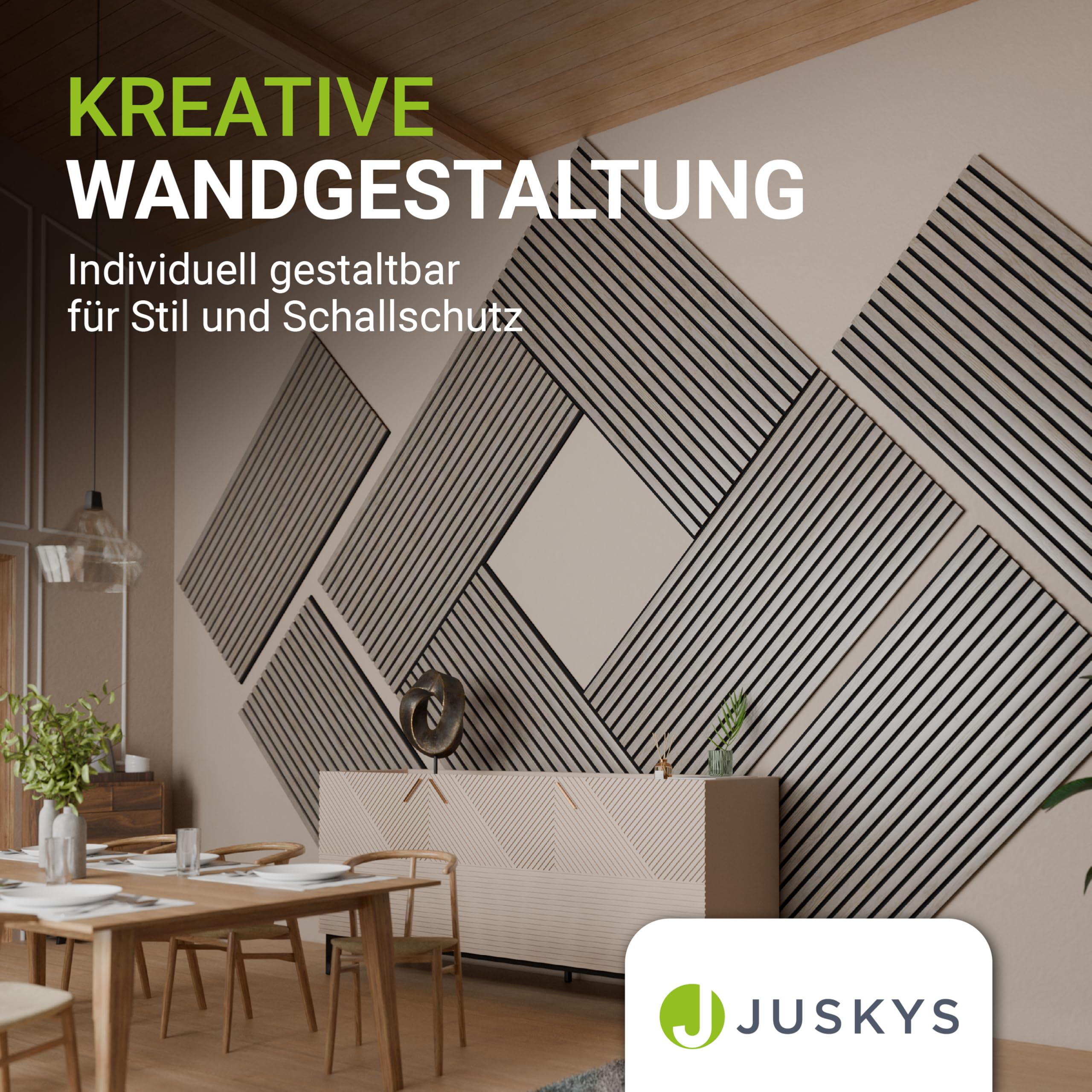 Juskys Akustikpaneele 4er Set 120x60 cm 2,88 m² | Ruhe statt Hall in Wohnzimmer & Büro | Wandpaneele mit Holzoptik | geprüfte Schallabsorption & flammhemmend | Eiche Natur Hell