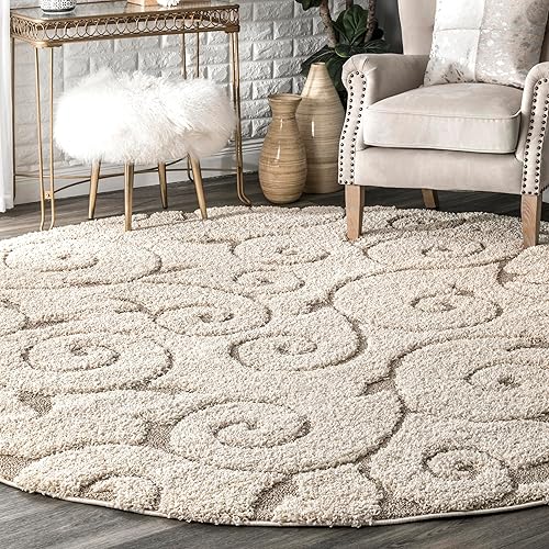 NuLOOM - Alfombra de pelo de Maisha con diseño de remolinos, hecha a máquina, 10 pies x 14 pies, color crema