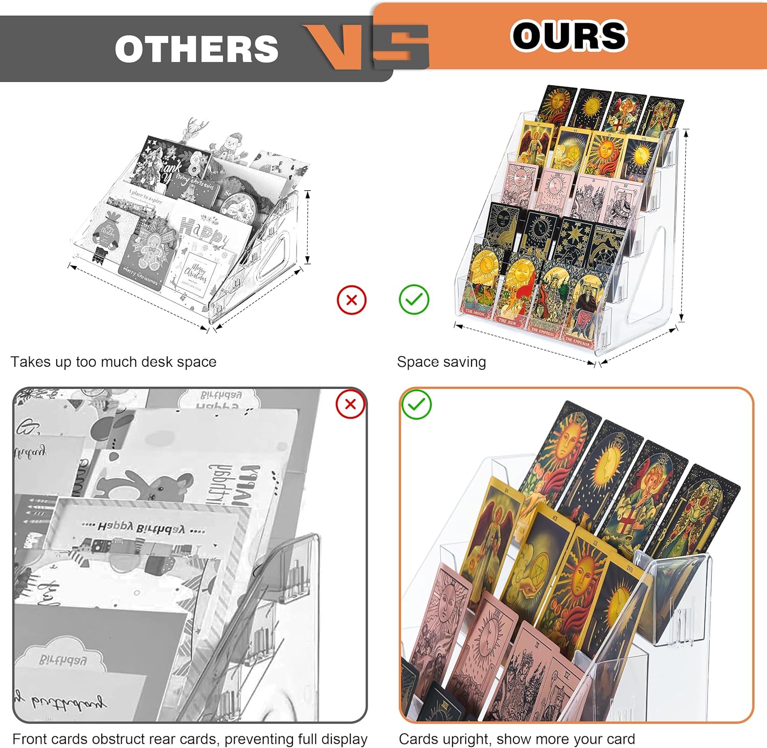 Five-Tier Acrylic Card Display Stand Transparent Trading Card Tray Compatible with PSA-rated card boxes, sports cards, game cards, and top-loading protective sleeves Upgraded snap-on design