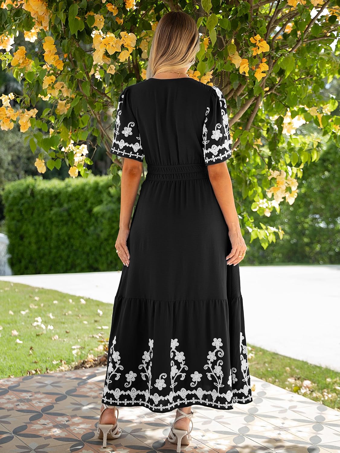 Simplee Women Summer Maxi Dress Formal Short Sleeve Embroidery Floral Boho Wedding Guest Tea Party V Neck Dresses 2026 - Image 4