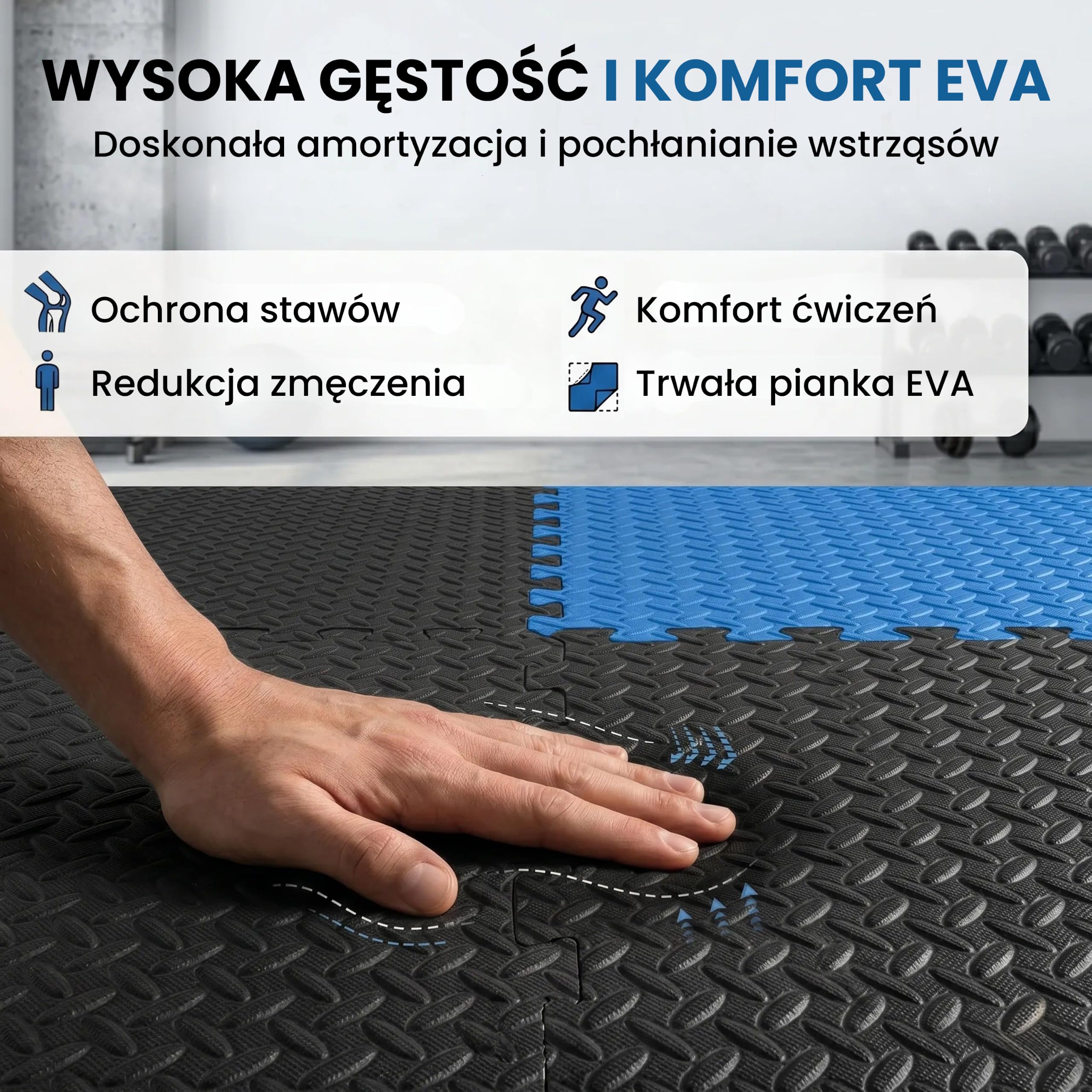 Fitem Środowiskowe płytki piankowe EVA, mata sportowa, puzzle, ochrona podłogi, garażu, Tatami, basen, fitness, trening siłowy, siłownia, 63 x 63 x 1 cm lub 44 x 44 x 1 cm