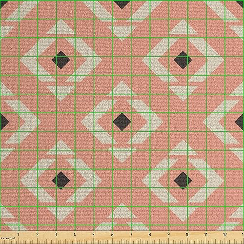 Miniatura 3 de Ambesonne The Yard, tela abstracta de ante sintético, impresión rítmica de rombos geométricos en tonos apagados, para proyectos de bricolaje en