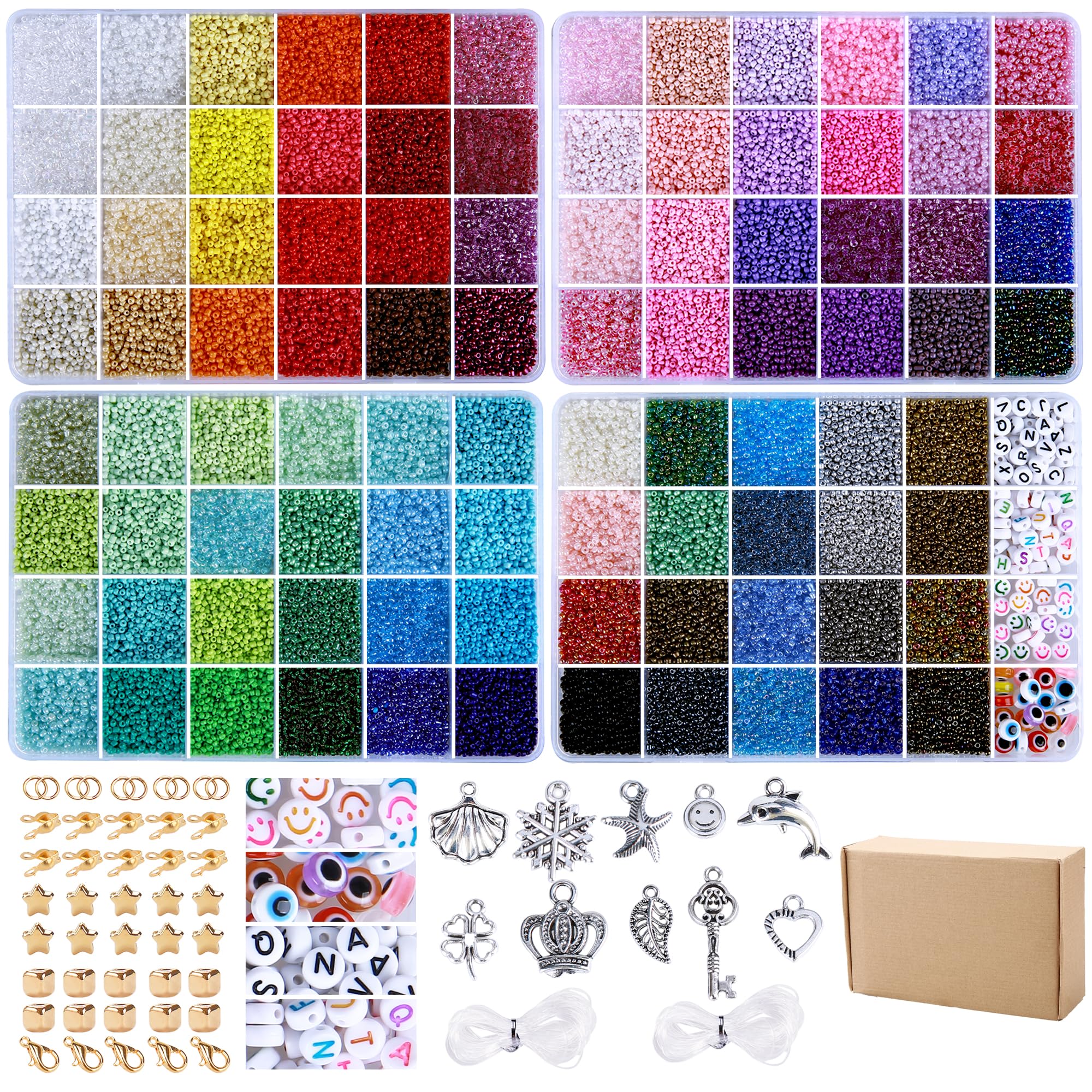 GREENTIME 49000pcs 2mm Seed Beads 92 Colors Small Beads Kit Bracelet Beads with Pendant Charms Kit and Letter Beads for Bracelets Necklace Ring Making, DIY, Art and Craft
