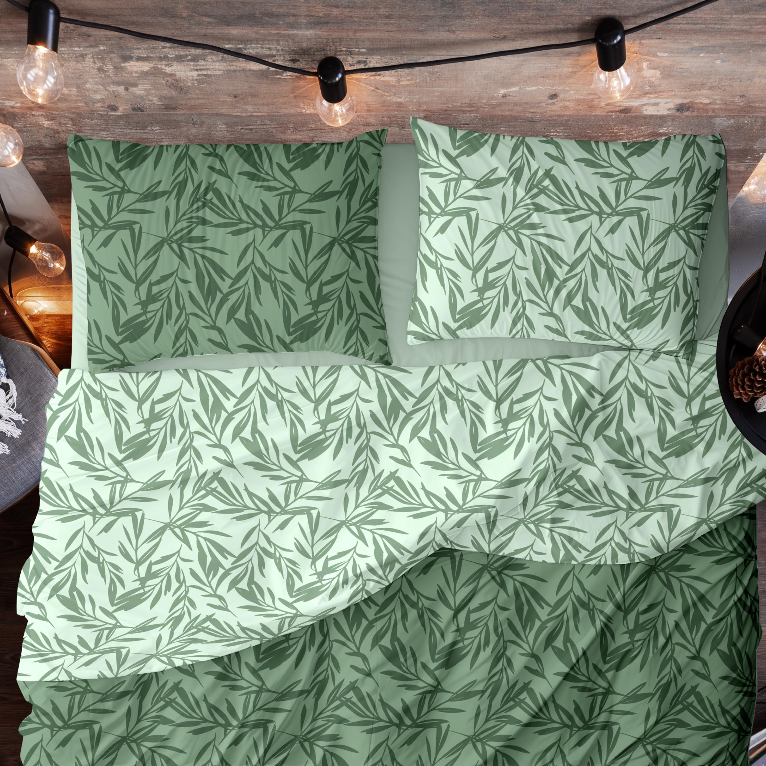 Set Copripiumino Matrimoniale, 1 Lenzuolo a Sacco Double 250x200 cm e 2 Federe Double 50x80 cm - 100% Morbida e Resistente Microfibra Stampata di Alta Qualità (Vice Verde, Matrimoniale)