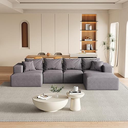Miniatura 4 de Modular Sectional Sofa Set 132in L Shaped Couch, Boneless Cloud Couch Convertible Sectional Couches Sofa with Pillows, Living Room Furniture Sets
