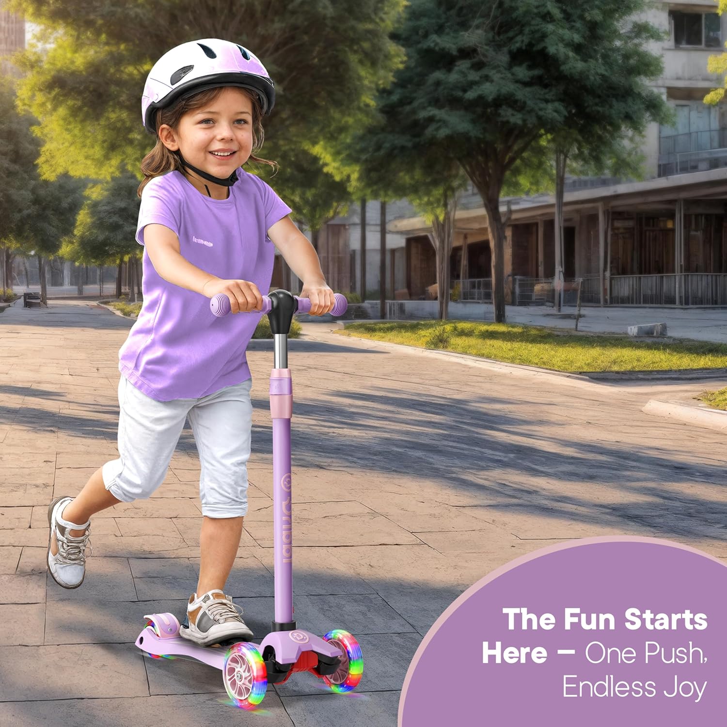 Dribbl 3-Wheel Kids Scooter - Lean-to-Steer Technology, Adjustable Height Handlebar, Wide Anti-Slip Deck, Scooter for Boys & Girls Ages 3+, Child Safety Approved, Support Riders Up to 165 lbs, Purple