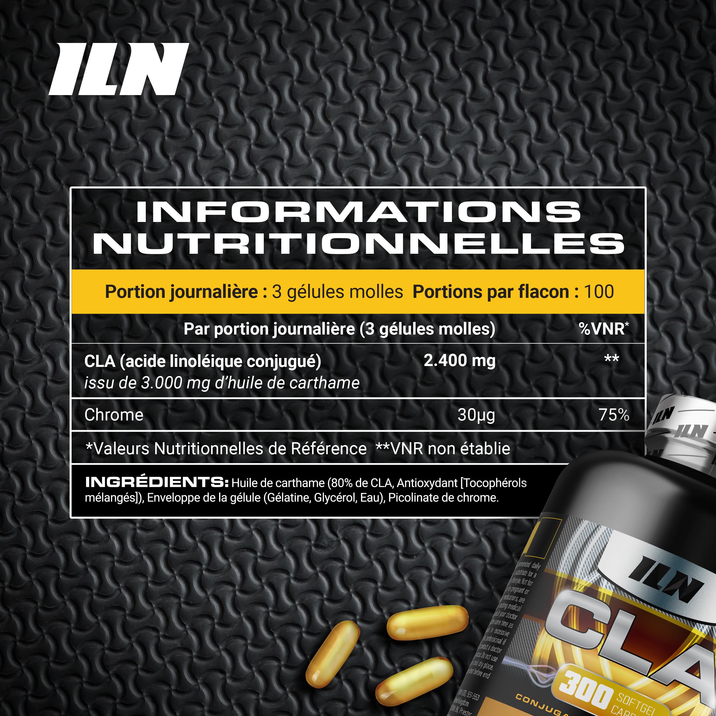 CLA – 3000mg avec 80% d'Isomères Actifs et Chrome – 300 Softgels
