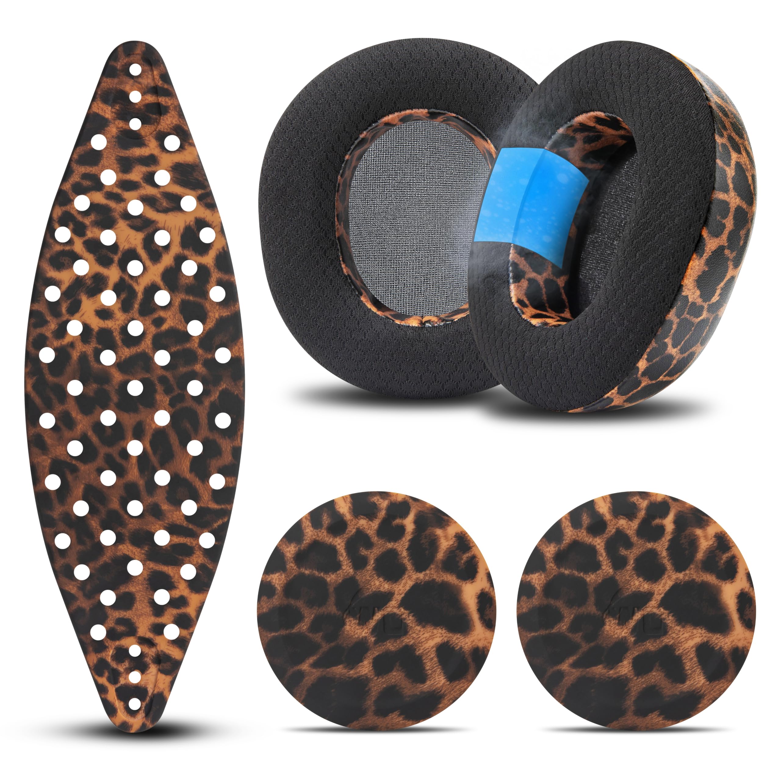 WC Modkit V2 Nova Pro Wireless, Pro Omni ed Elite - Cuscinetti in gel, fascia extra larga e piastre laterali per Arctis Nova Pro Wireless, Nova Elite e Nova Pro Omni di Wicked Cushions | Leopard