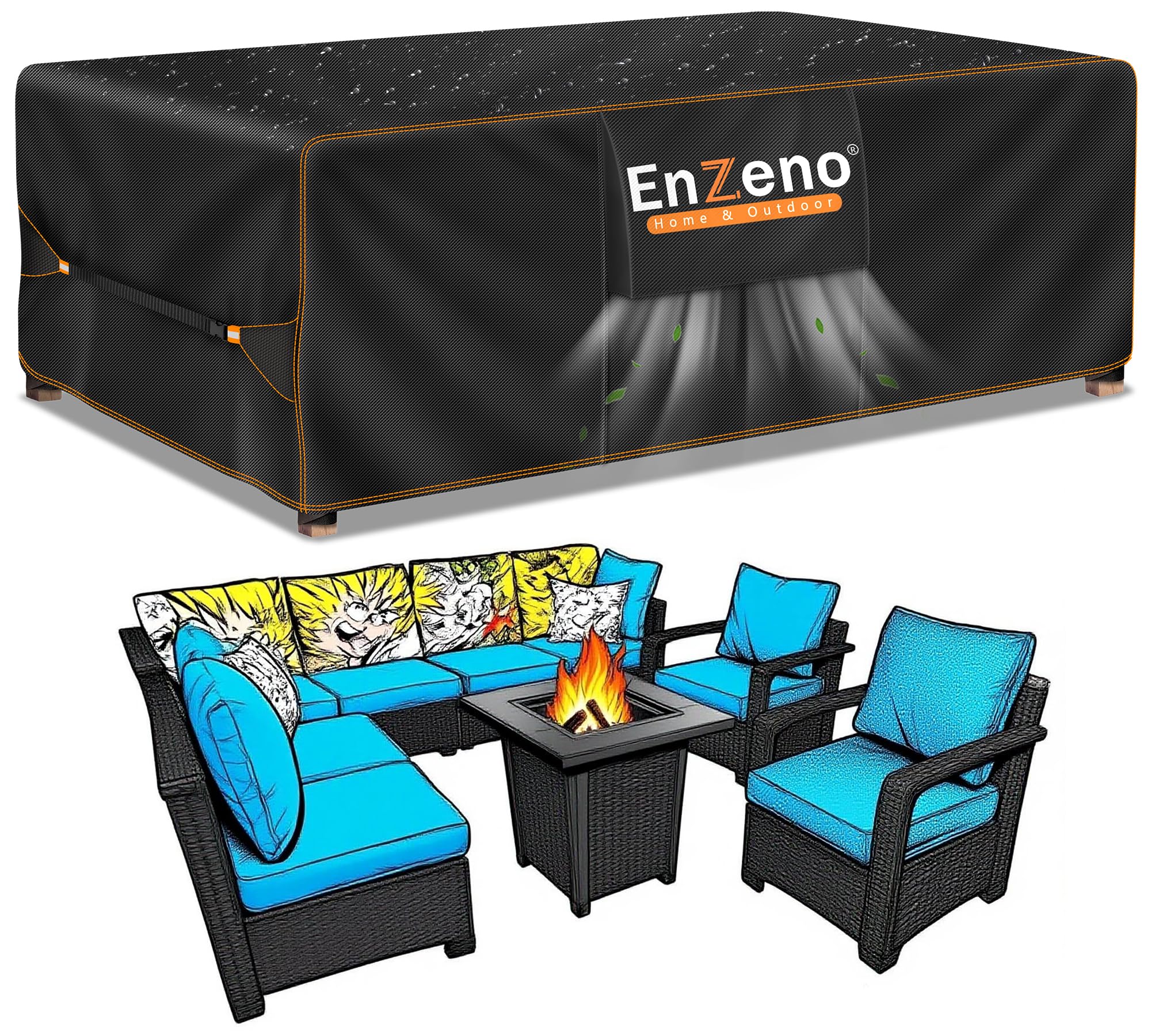 Enzeno Outdoor Garden Furniture Covers - Waterproof with Air Vent, Patio Table and Chair Set Cover, Heavy Duty Oxford Fabric 200X160X74cm — view 26