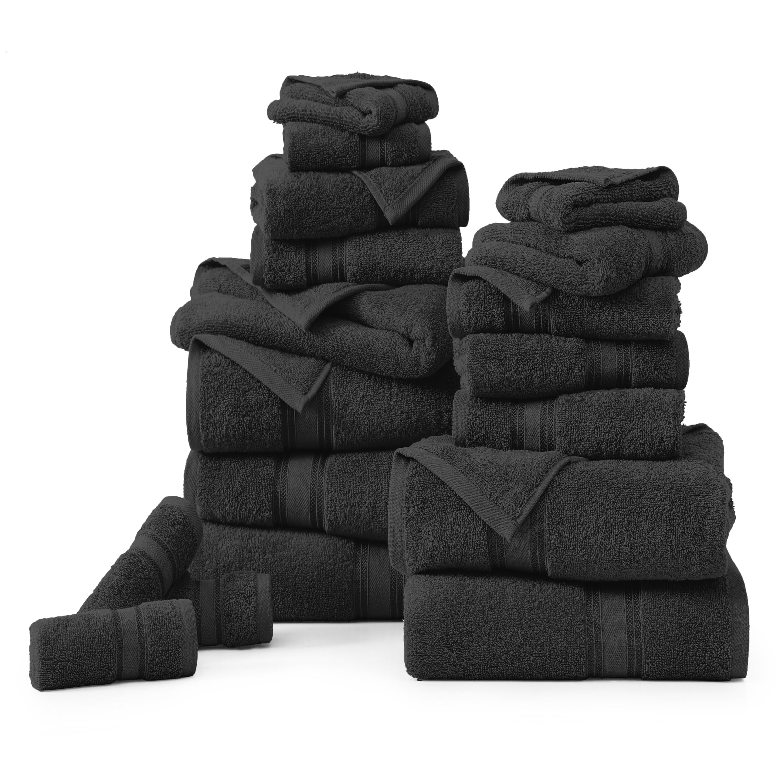 LANE LINEN Luksusowy zestaw ręczników kąpielowych, 100% bawełna, zero twist, szybkoschnący, bardzo miękki ręcznik kąpielowy, 6 ręczników kąpielowych, 6 ręczników do rąk, 6 ściereczek do mycia - czarny