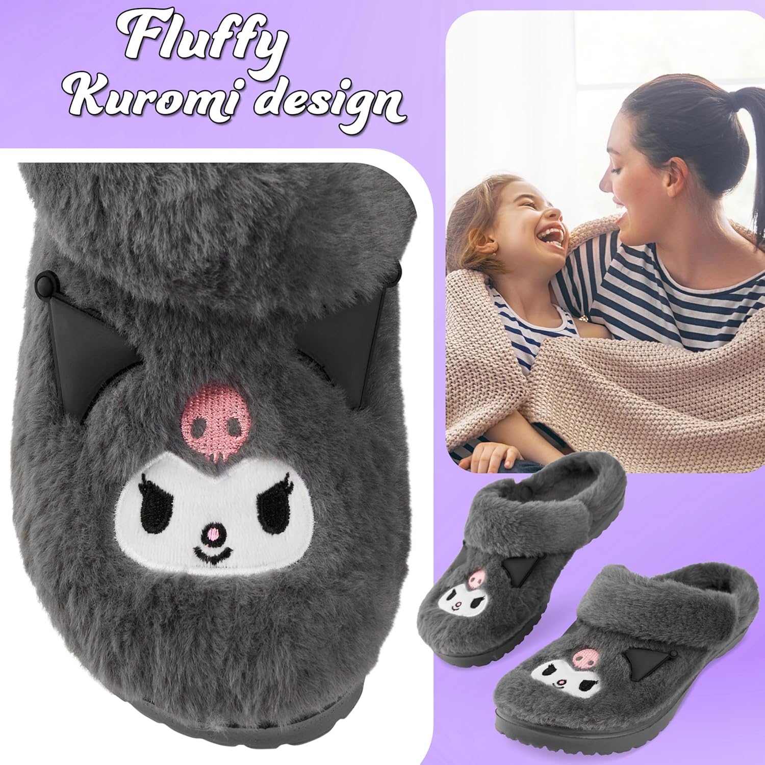 Hello Kitty Sanrio Clogs for Women, Teens, Slip On Faux Fur Cozy Clogs with Back Strap, House Shoes, Kawaii Gifts for Women - Image 3