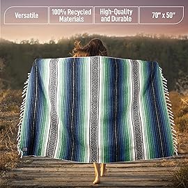 Hydration Nation Authentic Large Handwoven Mexican Blanket - Soft Yoga- Durable Serape- Lightweight Falsa, Beach, Camping, Picnic, Outdoor Blanket 70x50 - Arctic