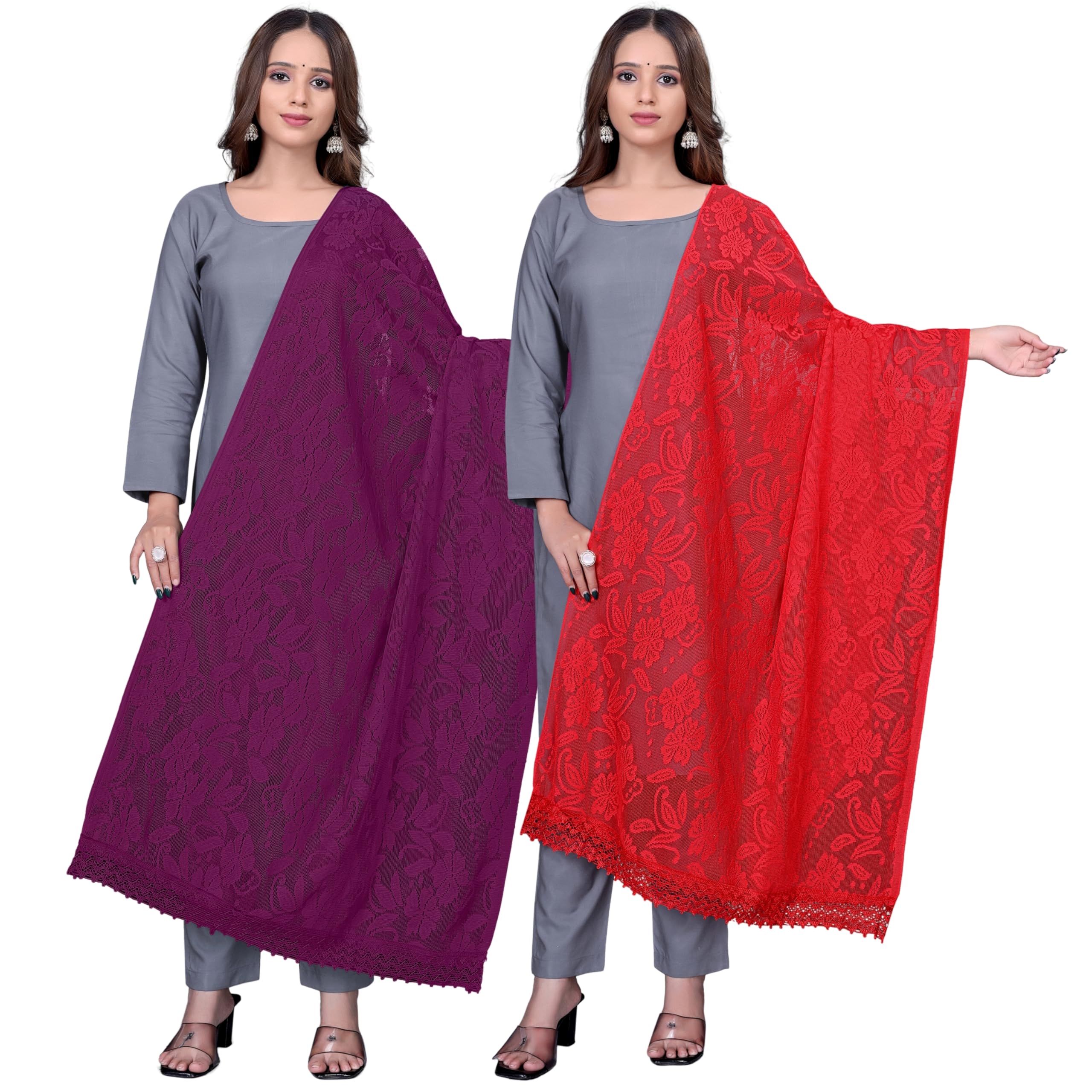 kemza Amritsari Net Floral Applique Embellished Dupatta Combo for Women-picture-31
