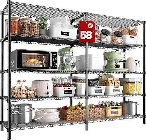 REIBII Estantes de almacenamiento de 58 pulgadas de ancho con carga de 1400 libras, estantería de metal de 5 niveles para estantes de