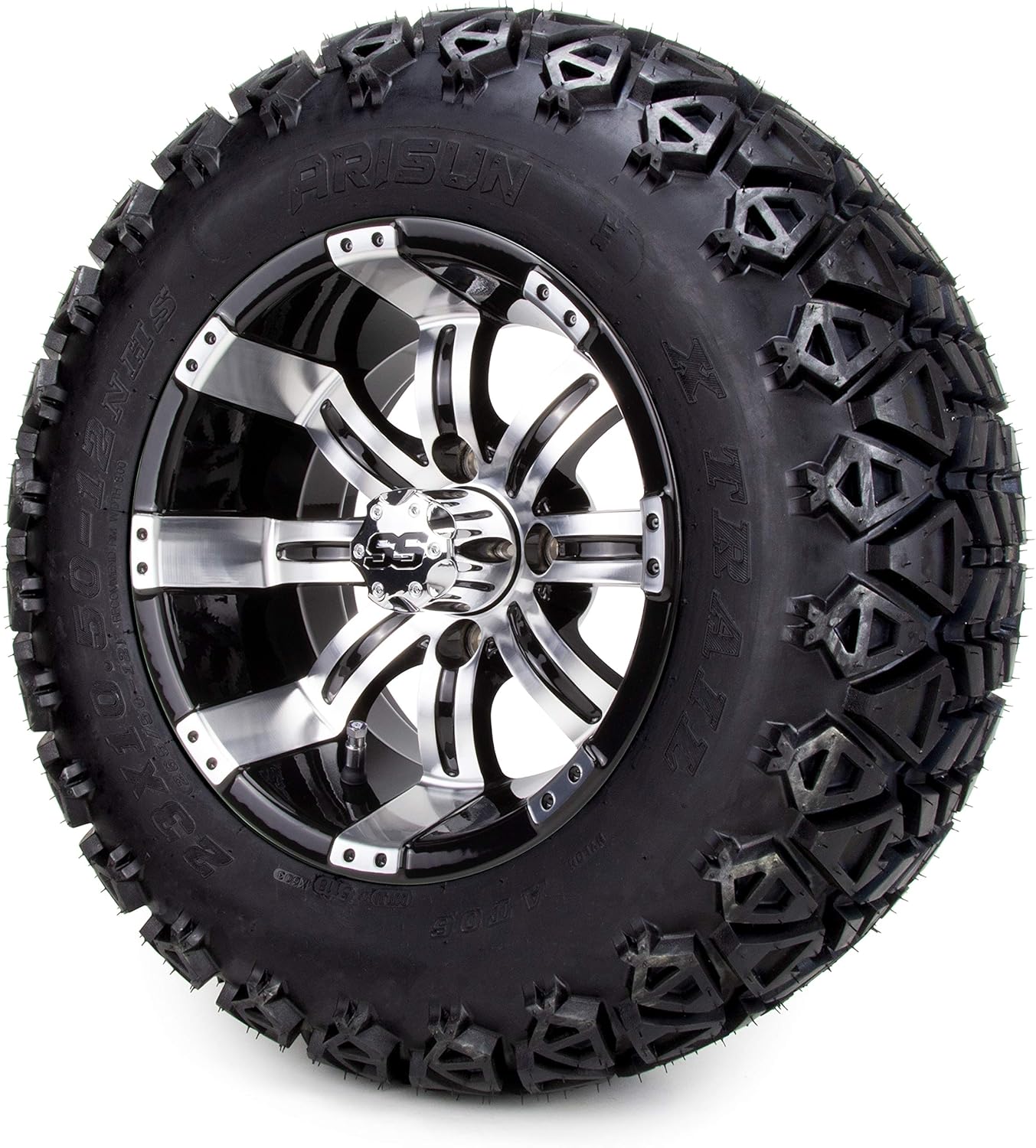 12" Tempest Machined & Black Golf Cart Wheel & All Terrain Tire Combo - Set of 4