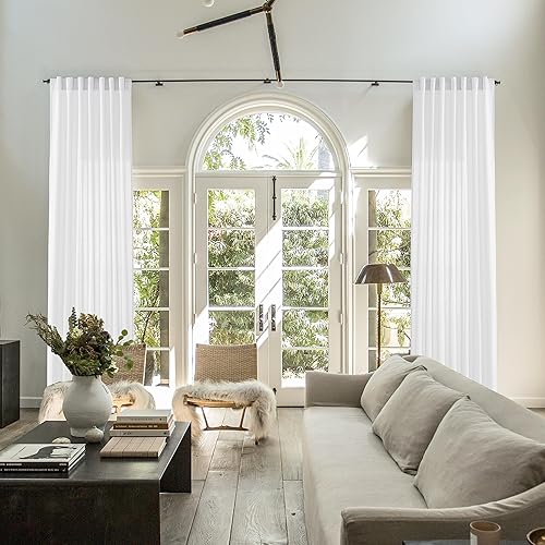 Miniatura 8 de PANELSBURG Cortinas de lino blanco de 90 pulgadas de largo para dormitorio, cortinas plisadas semitransparentes blancas con pestaña trasera de 90