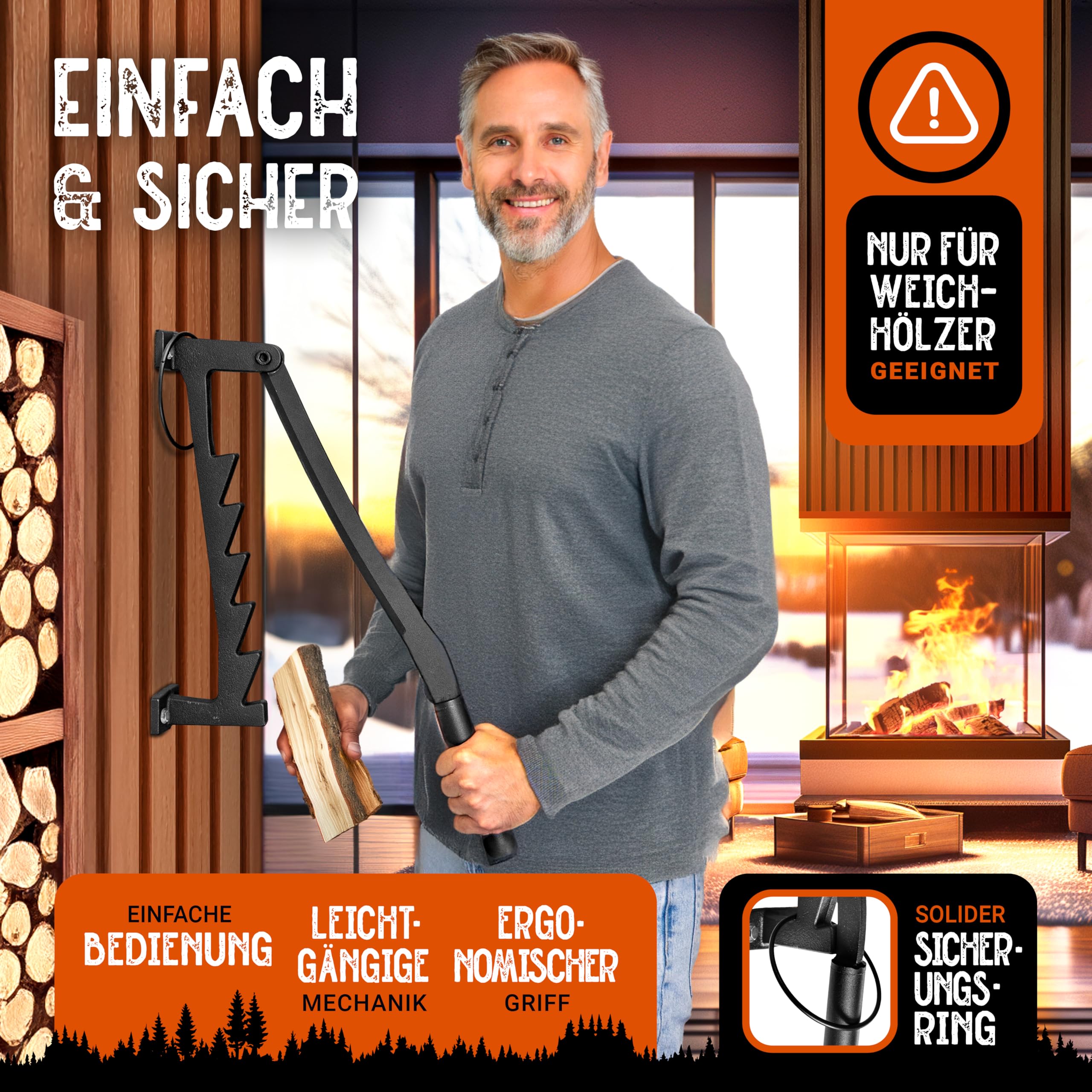 BearClaw Holzspalter manuell - Anzündholz Spalter zur Wandmontage - Handholzspalter, Spanmesser, Wand Holzspalter, Spalter Holz, Wood Splitter - Indoor & Outdoor Holz spalten - inkl. Anleitung