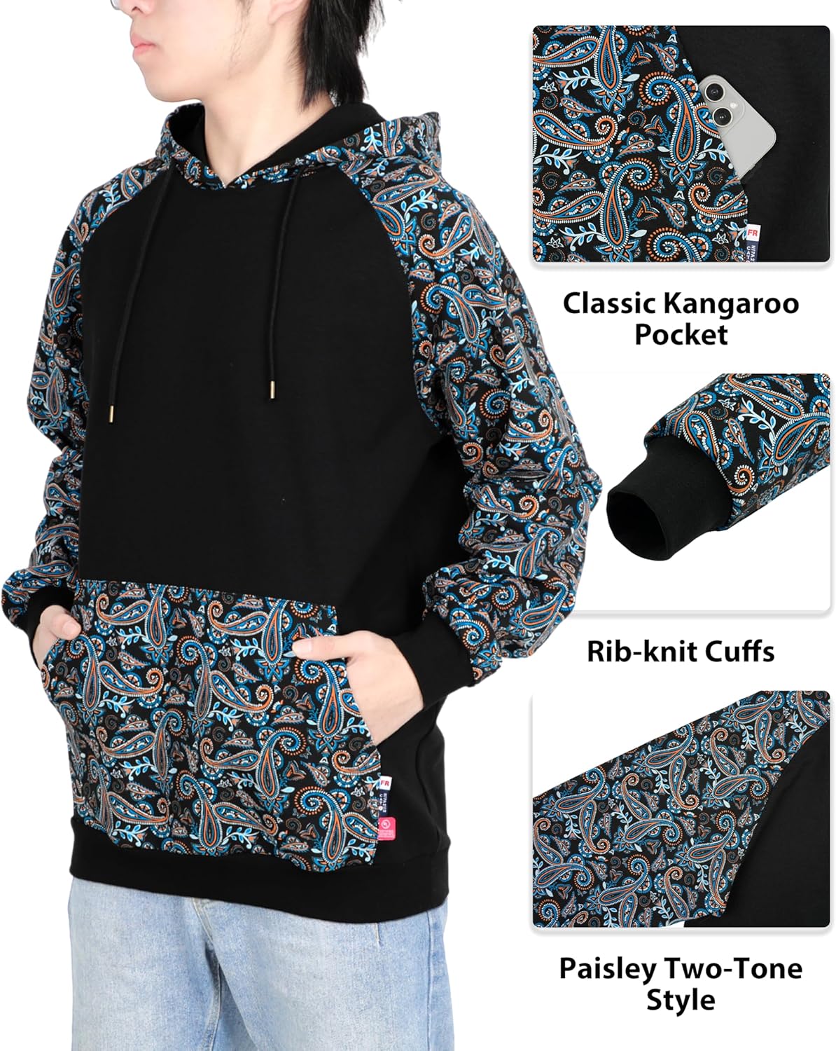 BOCOMAL FR Hoodies Camouflag Paisley Lightweight Pullover 7.5oz Cottoon Flame Resistant men's Hooded Sweatshirts NON FLEECE - Image 3