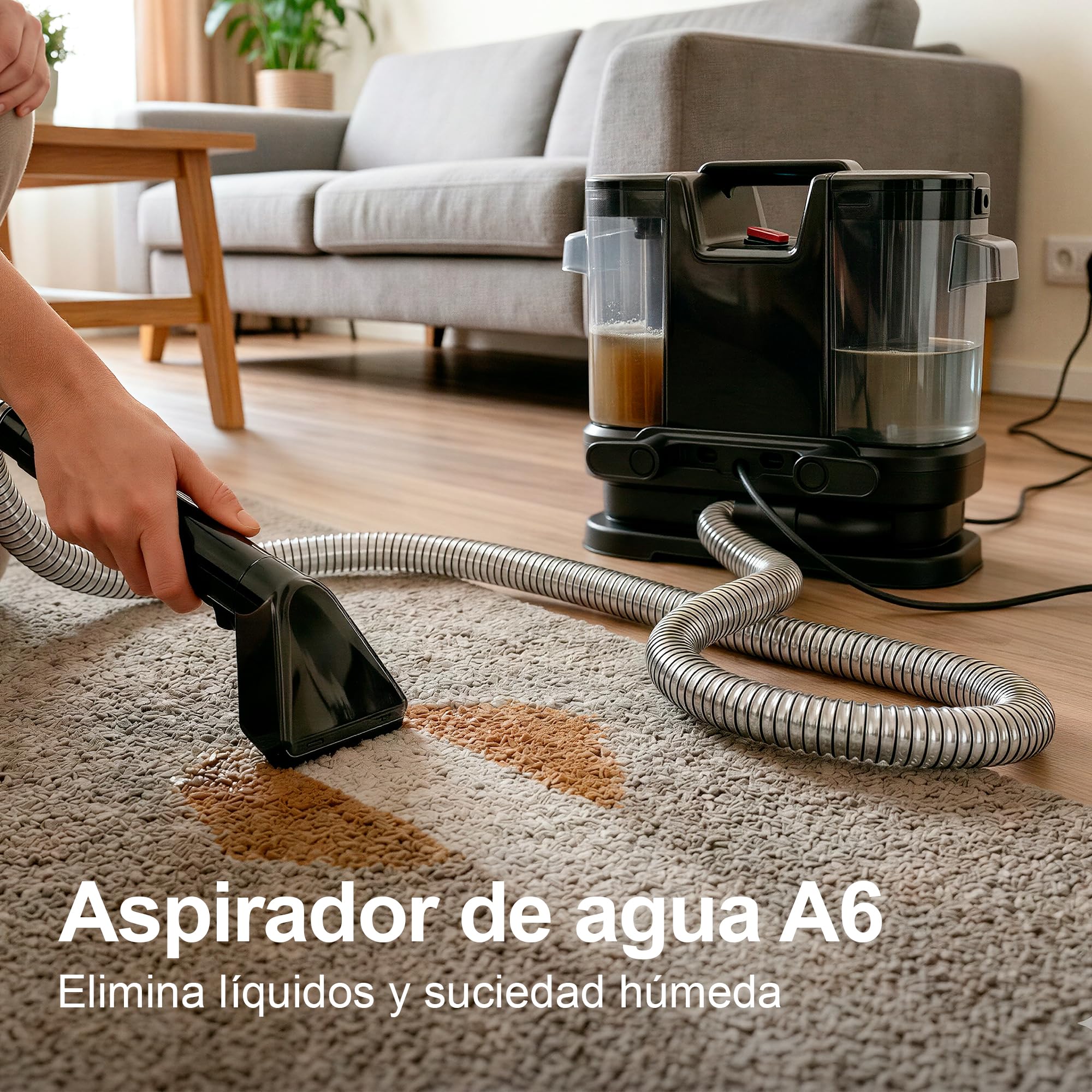 Aspirador de Agua | Limpiador Tapicerías Profesional | 450W Potente Succión | Limpieza en Seco y Húmedo | Cable de 5 metros | Sofás Alfombras Coches | Depósito Doble 1.8L + 0.8L | Aspiradora Portátil