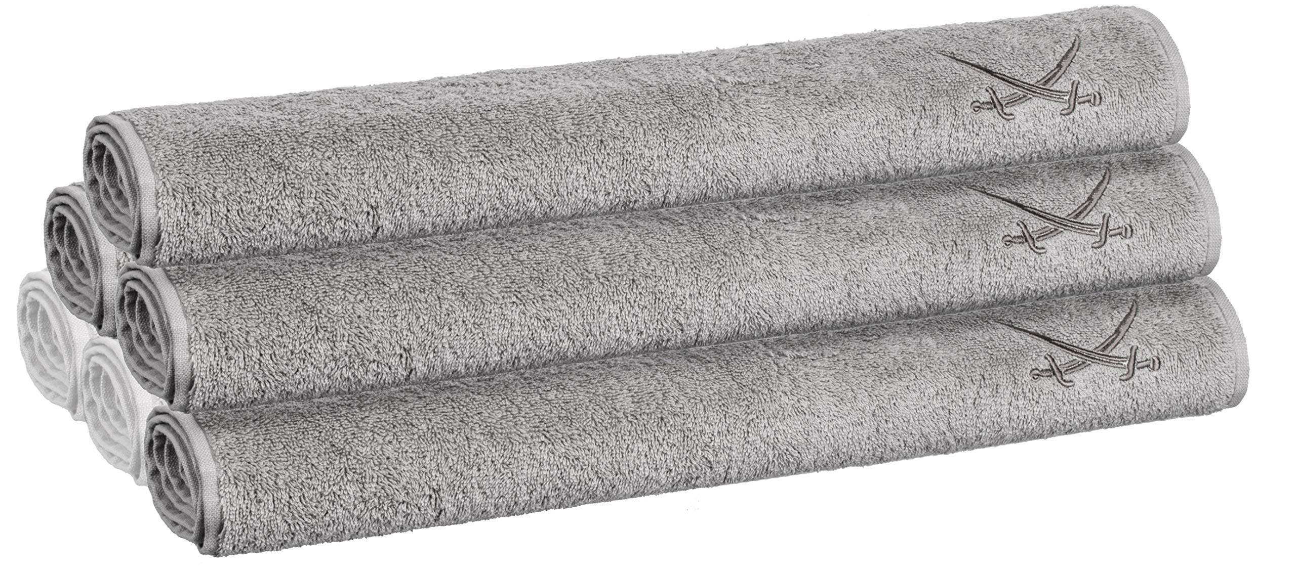 Sansibar Set di 4 Asciugamani 50x100 cm – Spugna super assorbente in 100% cotone – Certificazione OEKO-TEX – Design Sylt con logo a sciabola ricamato – Argento