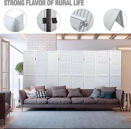 Miniatura 4 de JAXPETY Divisor de habitación con listones de madera de 8 paneles, 5.6 pies de alto, oriental, plegable, independiente, separadores de habitación