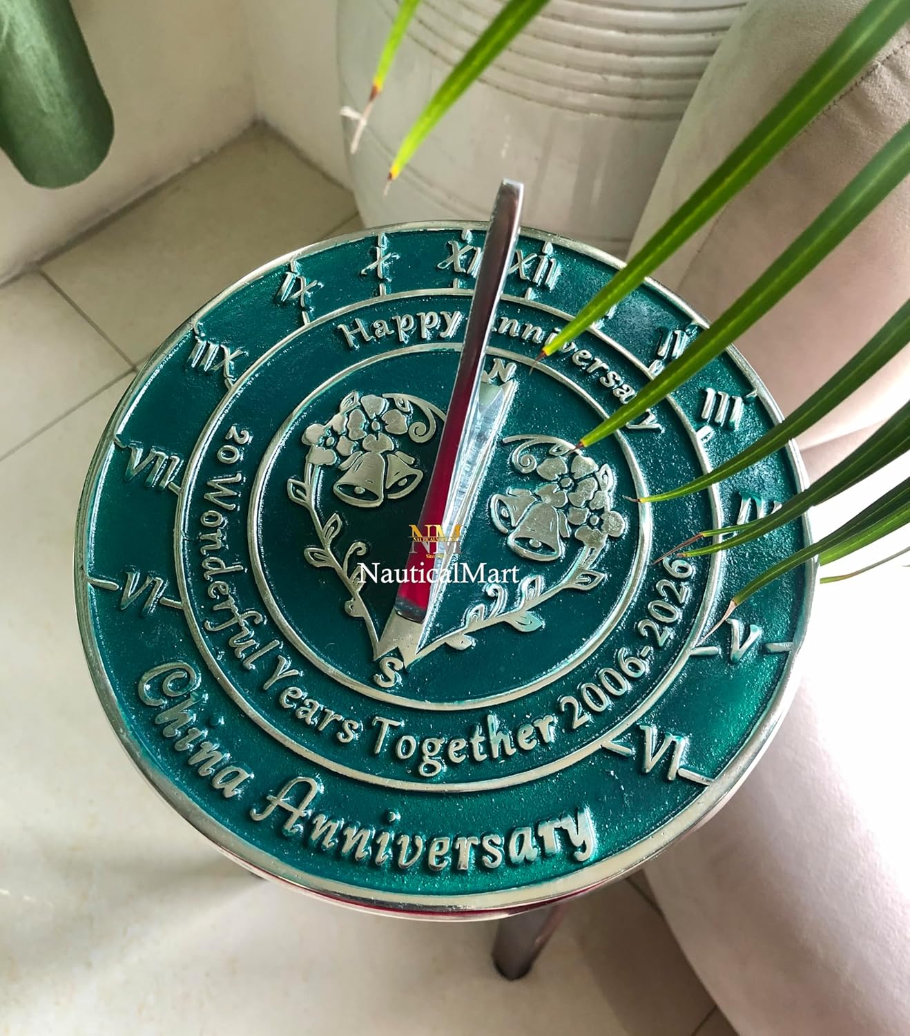 NauticalMart Anniversary Sundial Gift for 20th China Wedding Anniversary in 2026 - Home Decor Or Garden Present Idea - Handmade Gifts for Him, Her Parents Or Couples 20 Year Celebration