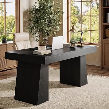 Tribesigns 55 Executive Desk, Wooden Office Desk with Double Pedestal, Modern Simple Computer Writing Table for Home Office, Black