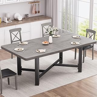47.6-62'' Industrial Dining Table for 4-6, Extendable Kitchen Dining Room Table, Space Saving Rectangle Long Wooden Expandable Dining Tables with Sturdy Metal Frame for Kitchen Living Room (Grey)
