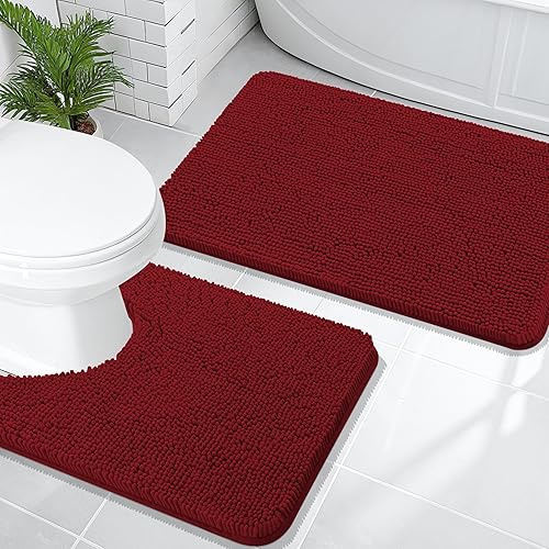 Miniatura 167 de OLANLY Juego de 2 alfombras de baño, tapetes de baño de felpilla suave y absorbente y tapete para inodoro con contorno en forma de U, alfombra de