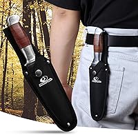 Vista 9 de Mossy Oak Cuchillo Bowie de hoja fija, cuchillo de caza de 2 piezas con mango de cuero con patrón láser, funda incluida