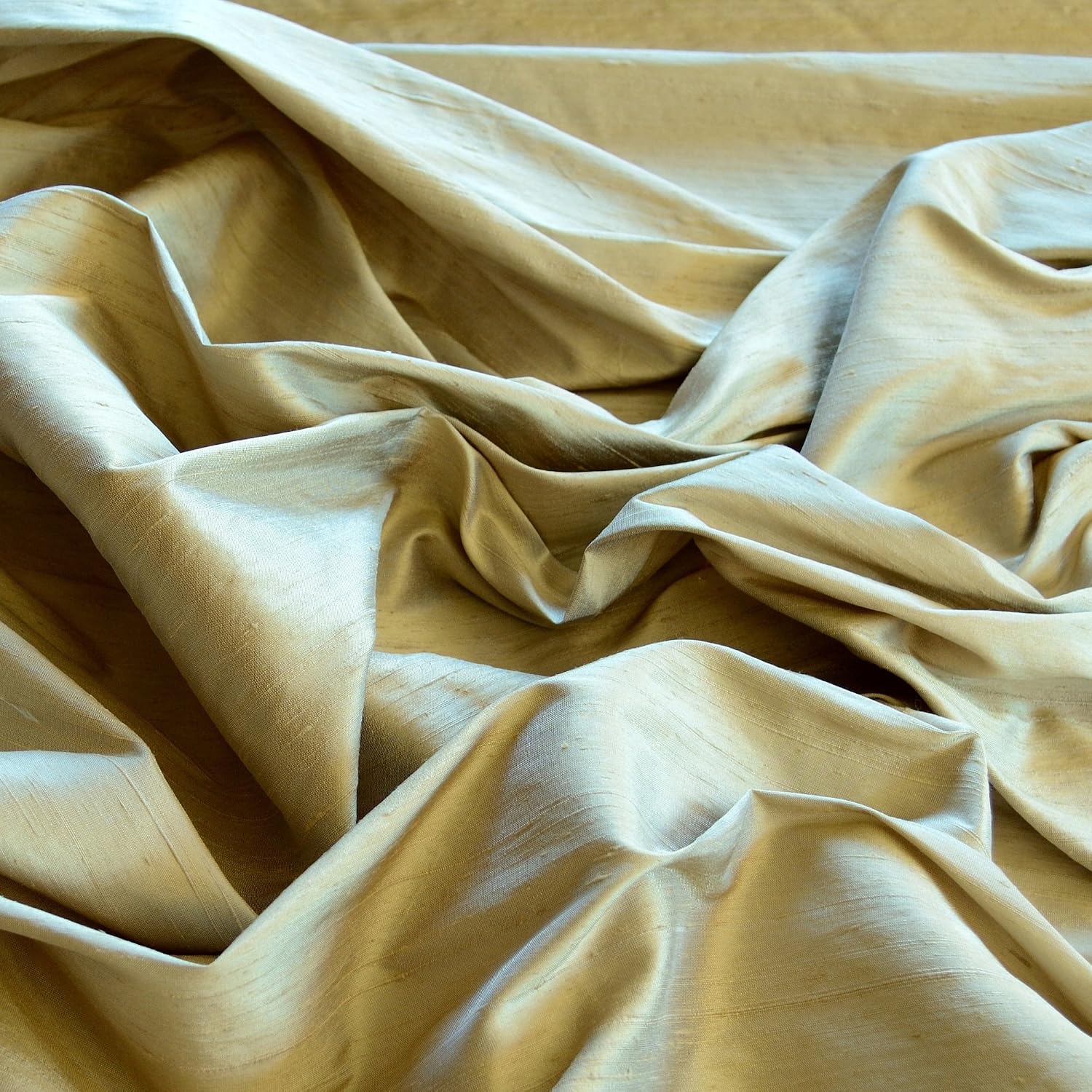 Iridescent Khaki Dupioni Silk, 100% Silk Fabric, by The Yard, 44" Wide