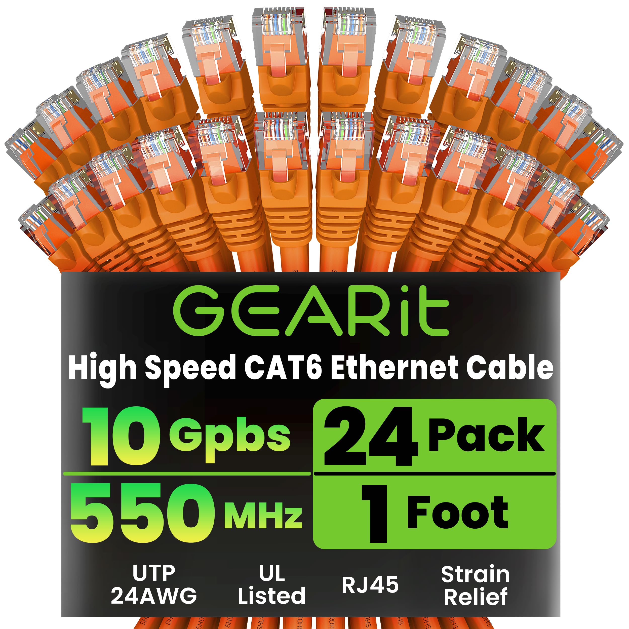 Sponsored Ad - GEARit Cat 6 Ethernet Cable (24-Pack 1 Foot) Cat6 Network Patch, 10Gbps, RJ45, Snagless Cord, Gold-Plated Connectors, Internet for PC, TV, Tablet, Router, Printer, Servers, IT Data Center - Orange