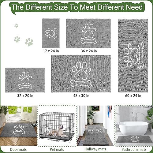 Miniatura 6 de AROGAN Tapete de felpilla para puerta de interior, 16 x 24 pulgadas, color gris, súper absorbente, para perros sucios, patas y zapatos fangosos,