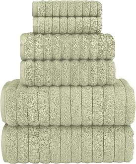 Elegant Comfort 100% Turkish Cotton Corduroy Ribbed Luxury Bath Towels 6-Piece Set, Premium Feel - Quick Dry, Highly Absorbent, Contains 2 Bath Towels, 2 Hand Towels, and 2 Washcloths, Mint Green
