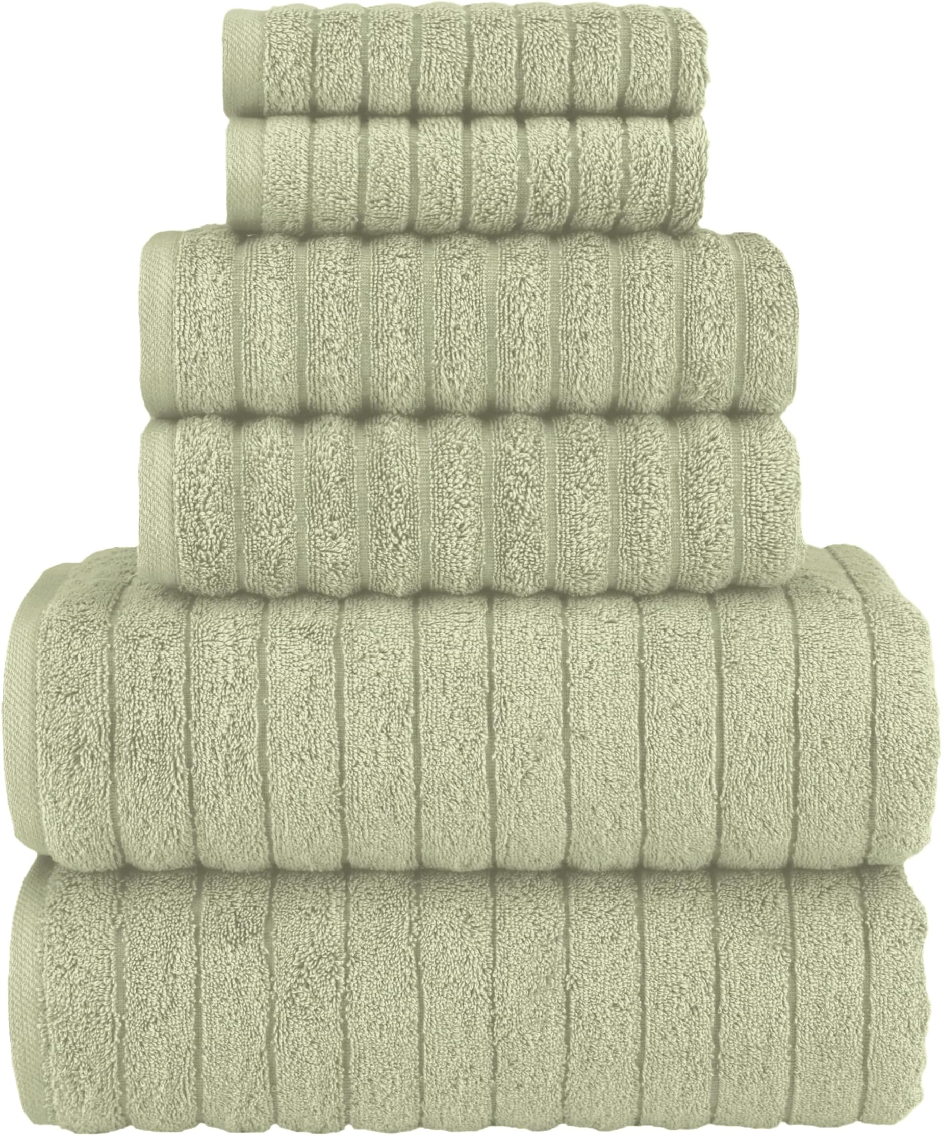 Elegant Comfort 100% Turkish Cotton Corduroy Ribbed Luxury Bath Towels 6-Piece Set, Premium Feel - Quick Dry, Highly Absorbent, Contains 2 Bath Towels, 2 Hand Towels, and 2 Washcloths, Mint Green