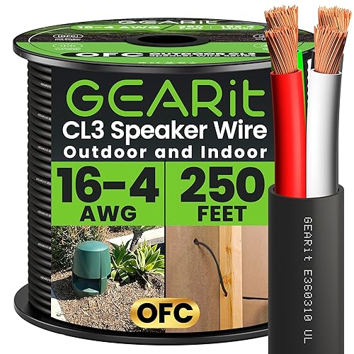 Miniatura 13 de GEARit Cable de altavoz para exterior CL3 clasificado, cable de altavoz calibre 16, cable de altavoz 250 pies para altavoces de exterior, patio, 16